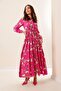 Rose Print Long Viscose Hijab Dress with Button Front Lace up Waist - 3