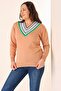Striped V-neck Large Size Knitwear Sweater - 3