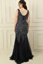 Front Back V-neck Jewel Embroidered Back Tie-Up Lining Large Size Long Dress - 4