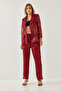 Women's Burgundy Sequined Semi-Transparent Textured Top and Bottom Set Mbms026 60501026 - 6