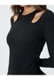 Long Sleeve T-Shirt with Window Detail Crew Neck Ribbed - 5