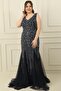 Front Back V-neck Jewel Embroidered Back Tie-Up Lining Large Size Long Dress - 2