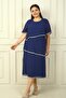 Women's Stone Detailed Lined Short Sleeve 3 Layers Chiffon Plus Size Dress - 3