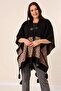 Ethnic Patterned Bone Buttoned Tassel Poncho - 3