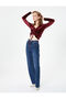 Crop Velvet T-Shirt Long Sleeve V-Neck Gathered - 2
