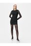 Tulle Polka Dot Mini Dress Drape Detailed Round Neck Long Sleeve - 2