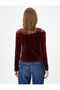Crop Velvet T-Shirt Long Sleeve V-Neck Gathered - 4
