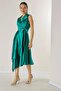 Double-Breasted Collar Lace-Up Satin Dress Slim Fit - 3