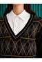 Diamond Patterned Knitwear Sweater V-Neck Cashmere Textured - 5