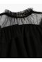 Tulle Blouse Long Sleeve High Collar Ruffle Lined - 3