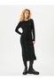 Midi Pencil Dress Slit Detailed Long Sleeve Crew Neck Ribbed Camisole - 3