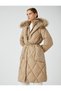 Inflatable Coat Plush Detailed Belted Snap Hooded - 2