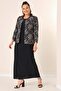 Long Dress with Bead Embroidery on the Collar and Beaded Sequin Embroidery Jacket Lined Large Size 2-Piece Set - 3