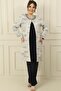 Large Size 3-Piece Set with Stone Detailed Lined Jacquard Jacket and Tank Top Pants - 2