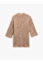 Soft Textured Long Sleeve Dress Ribbed Half Stand Collar Pocket Detailed - 2