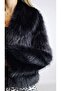 Women's Black Premium Shal Collar Sunny Rabbit Fur Short Jacket Coat Yy 101170 - 7