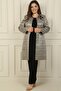 Sleeveless Blouse with Side Slits, Bead Detailed Lined Long Jacquard Jacket, Plus Size 3-Piece Set