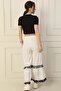 Comfortable Fit Palazzo Trousers with Elastic Waist and Tassel Detail - 4