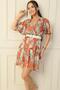 Double-breasted Collar Mixed Leopard Pattern Skirt Layered Belted Satin Dress - 2