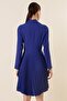 Double Breasted Neckline Button Detail Pleated Long Sleeve Dress - 4