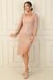 Square Neck Lined Slit Long Mesh Sleeve Dress - 3