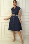 Women's Neckline Off-Shoulder Double Pocket Linen Effect Dress with Belt - 3