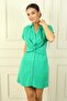 Women's Front Button Knot Detail Elastic Waist Lyocell Cotton Short Dress - 2