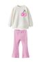 Girl's Cherry Print Ribbed Spanish Leg Leggings 3 Thread Bottom Top Set - 2
