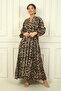 Half Buttoned Front Elastic Sleeve Leopard Pattern Printed Hijab Long Dress - 3