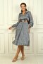 Women's Waist Belted Lined Leopard Print Pleated Satin Dress - 3