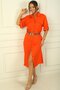 Front Button Waist Belt Double Pocket Linen Effect Long Dress