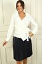 Double Breasted Collar Sleeve Button Detailed Crepe Satin Blouse - 3