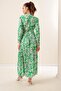 Floral Long Viscose Dress with Button Front Lace up Waist - 4
