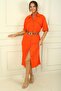 Front Button Waist Belt Double Pocket Linen Effect Long Dress - 2