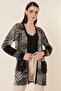 Leaf Patterned Pocketed Lycra Cardigan with Sequin Detail