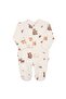 Unisex Ecru Brown Gazelle Patterned Long Sleeve Beret Overalls with Gloves - 2