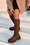 Women's Daisy Thick Sole Below Knee Zippered Comfortable Bitter Brown Leather Boots