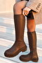 Women's Daisy Thick Sole Below Knee Zippered Comfortable Bitter Brown Leather Boots - 4