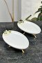 Set of 2 Oval Porcelain Presentation Plates & Pedestal Catering Appetizer Plates