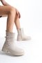 Women's Beige Boots with Three Buckle Detail on the Side, Zippered, Low Sole