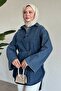 Wide Sleeve Drawstring Blue Denim Tunic - 3