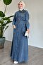 Blue Denim Dress with Beaded Belt - 6