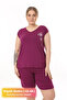Plus Size Comfortable Pajama Set with Shorts, Double Curve Cotton 2-Piece Top and Bottom Set, Burgundy
