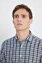 Men's Khaki-White 100% Cotton Oxford Slim Fit Slim Fit Classic Lapel Checked Shirt - 4