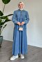 Blue Denim Dress with Pockets and Half Zipper - 5