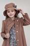 Girls Leopard Print Dress Stonework Collar Brown Stamp Coat with Button and Belt Detail - 5