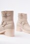 5109-3042 Beige Buckle Accessory Zippered Thick Heeled Daily Women's Boots - 5