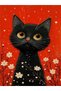 Schwan Collection Red Theme Black Cat and Daisy Patterned Modern Decorative Carpet 01 - 4