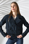 Women's Lined Belted Pocketed Water Repellent Fabric Crop Trench Coat Navy Blue - 6