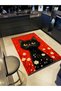 Schwan Collection Red Theme Black Cat and Daisy Patterned Modern Decorative Carpet 01
